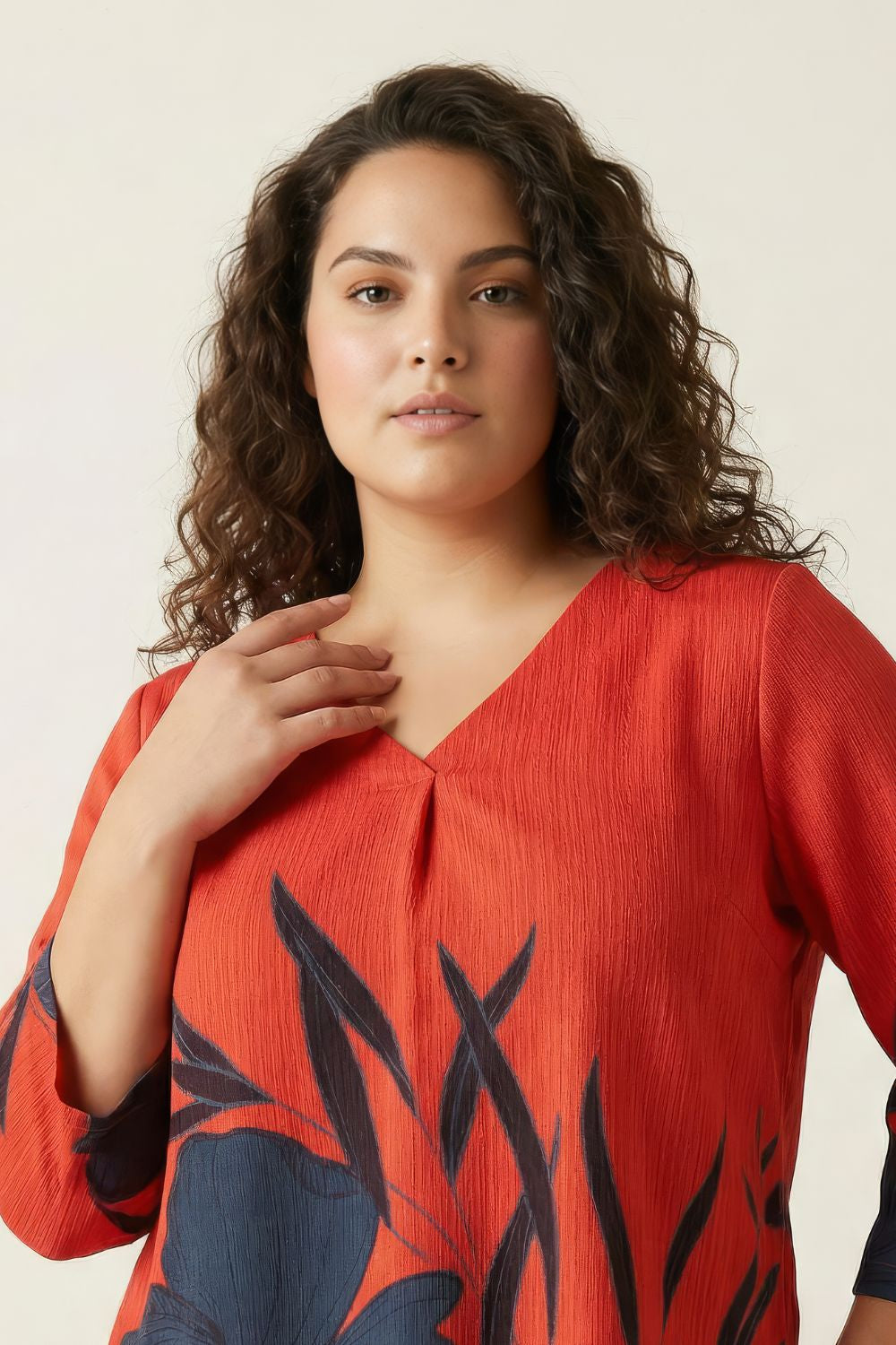 Red Teal Print Plus Size Top