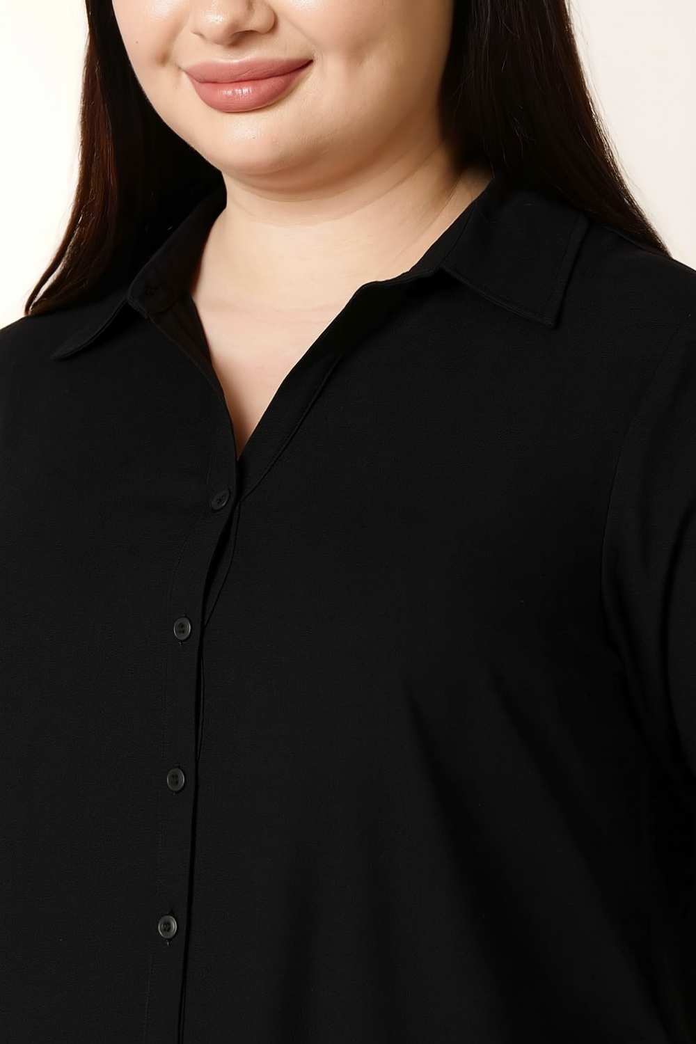Plus Size Black Cotton Linen Shirt Dress for Women