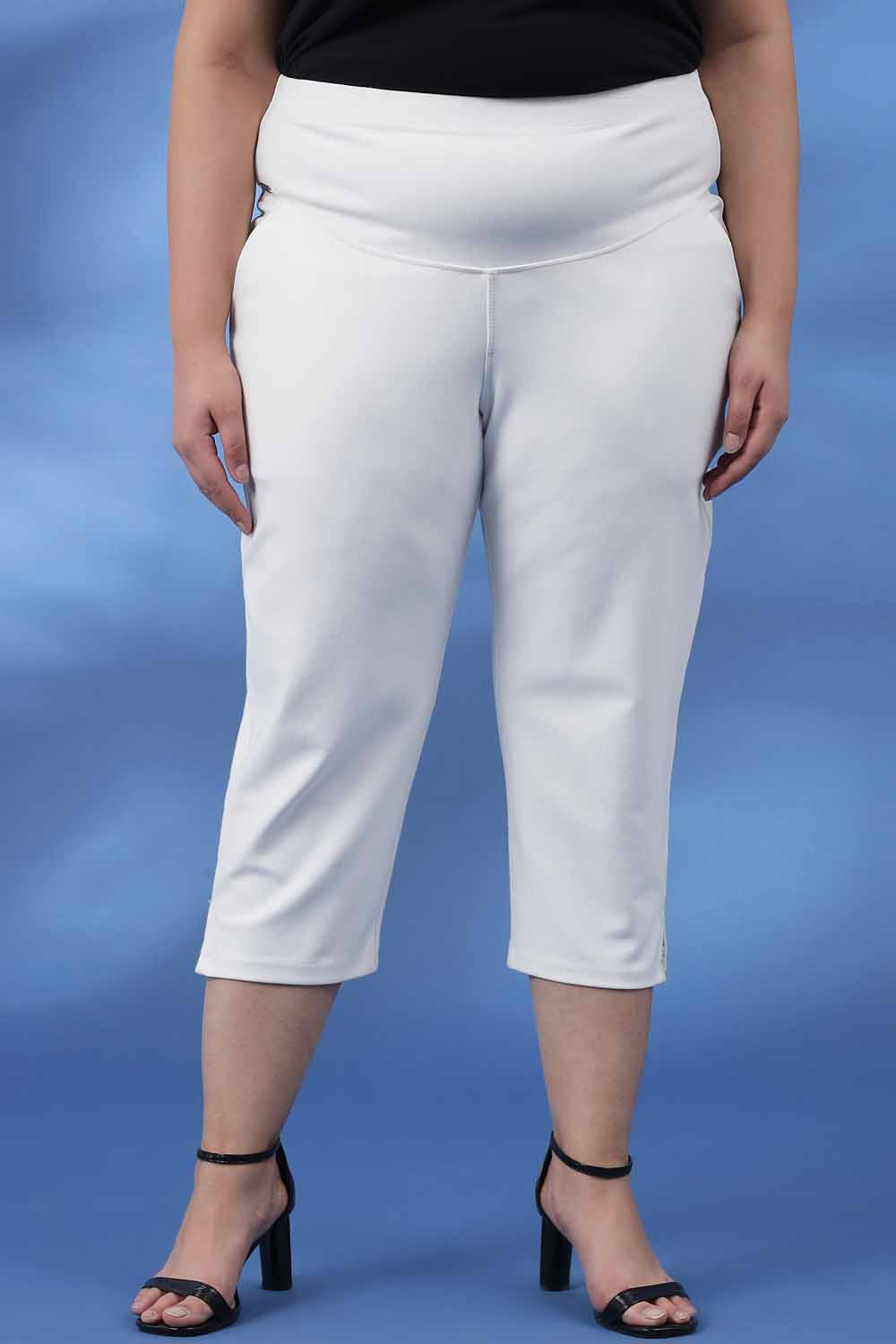 White Tummy Tucker Crop Pants for Women