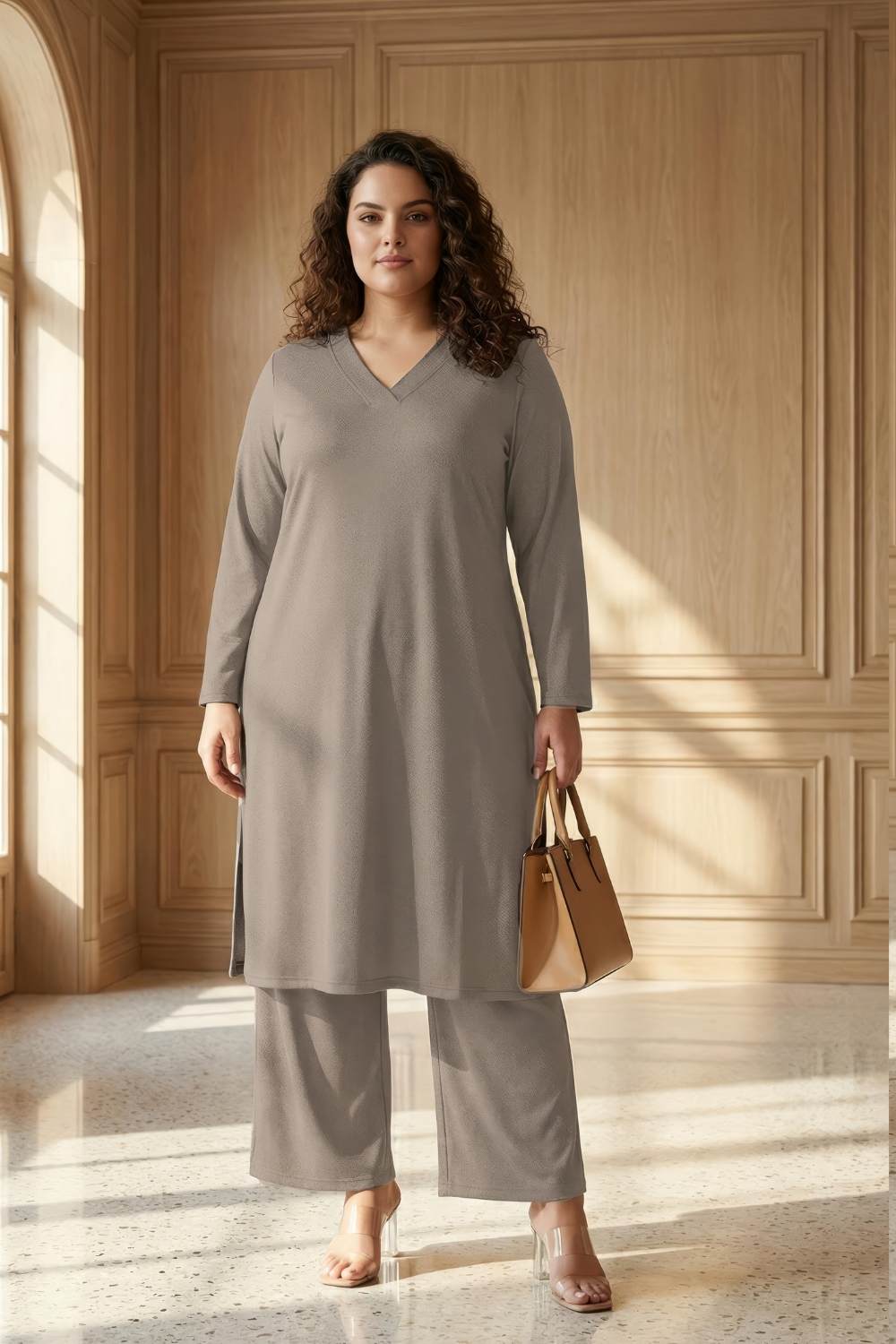 Plus Size Olive Green SnugWeave™ Winter Kurta Coord Set