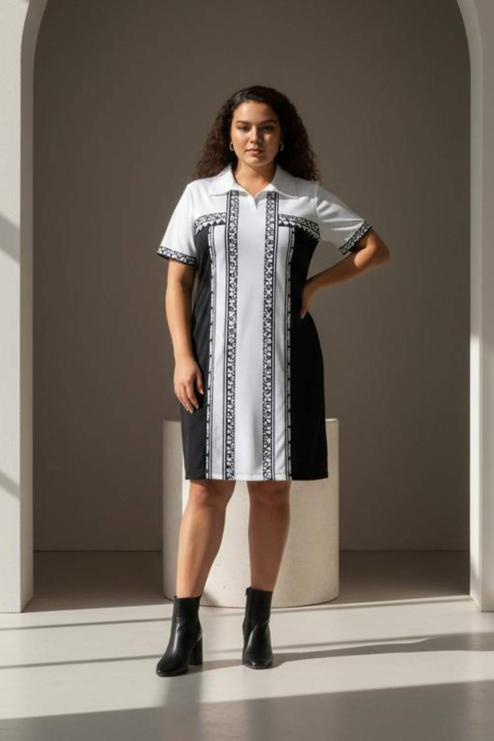 Classic Black Printed Polo Dress