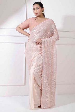 Plus Size Peach Sequence Readymade Party Saree