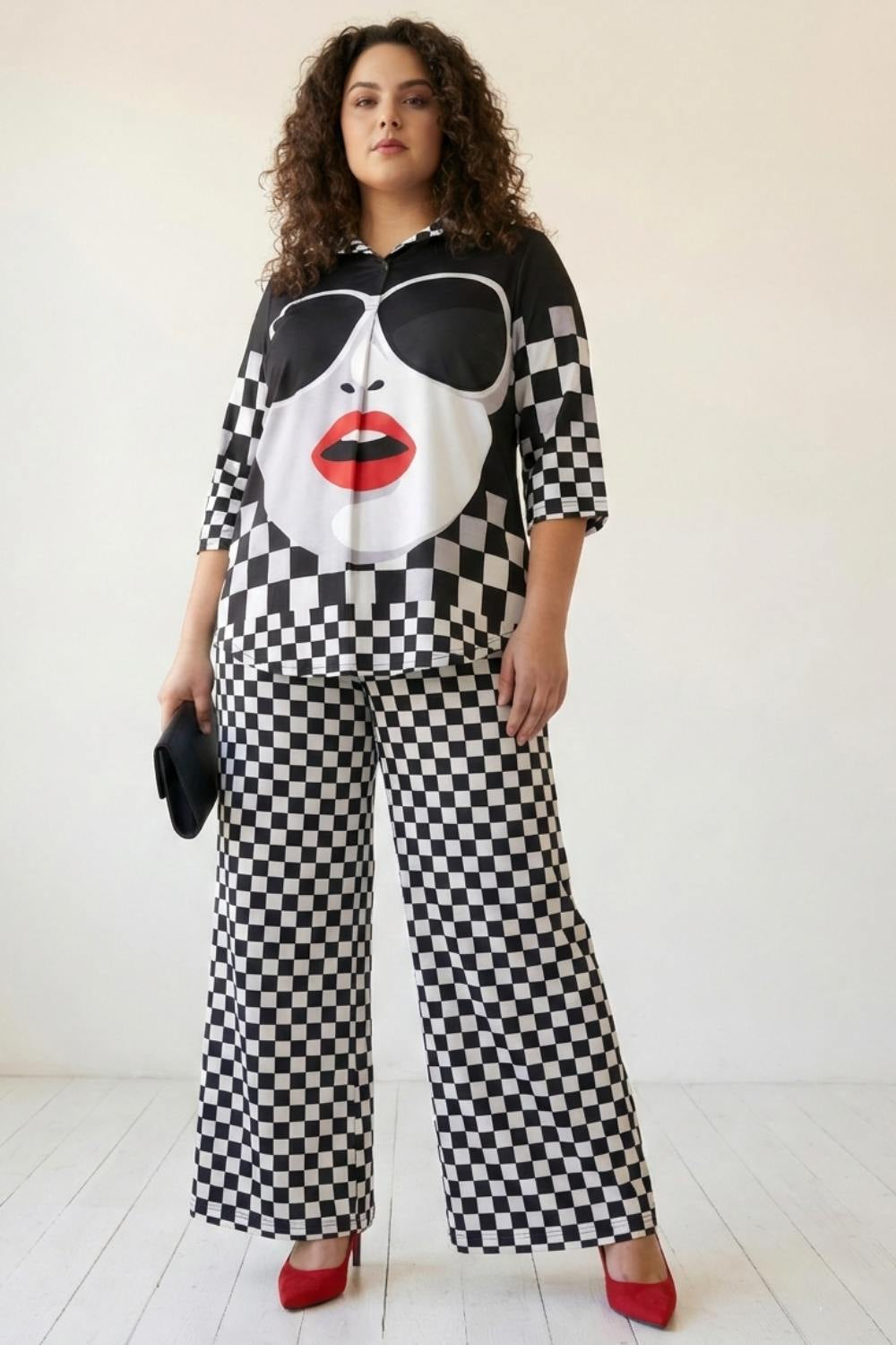 Plus Size Bold Face Checkered Coord Set