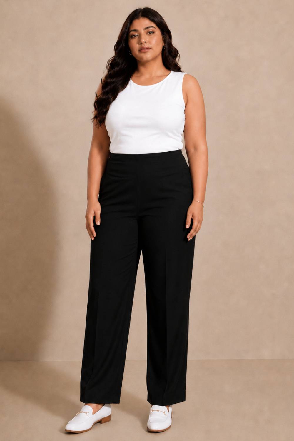 Black Tummy Shaping Wide Straight Pants