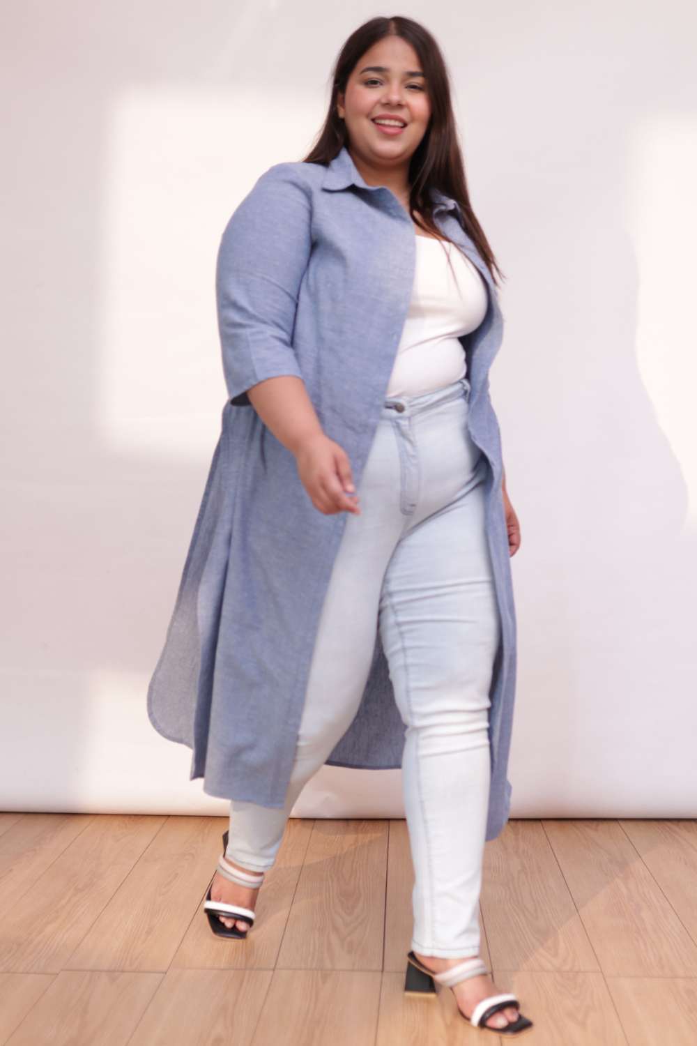 Yale Blue Cotton Kurta Shrug