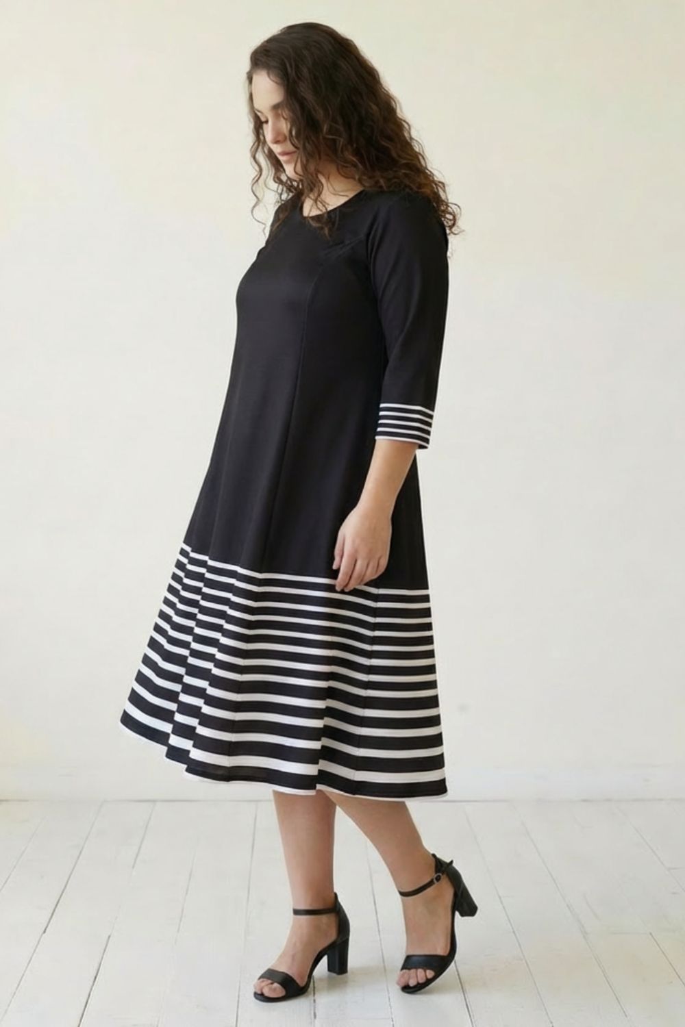 White Stripe Bottom Play Black Printed Dress