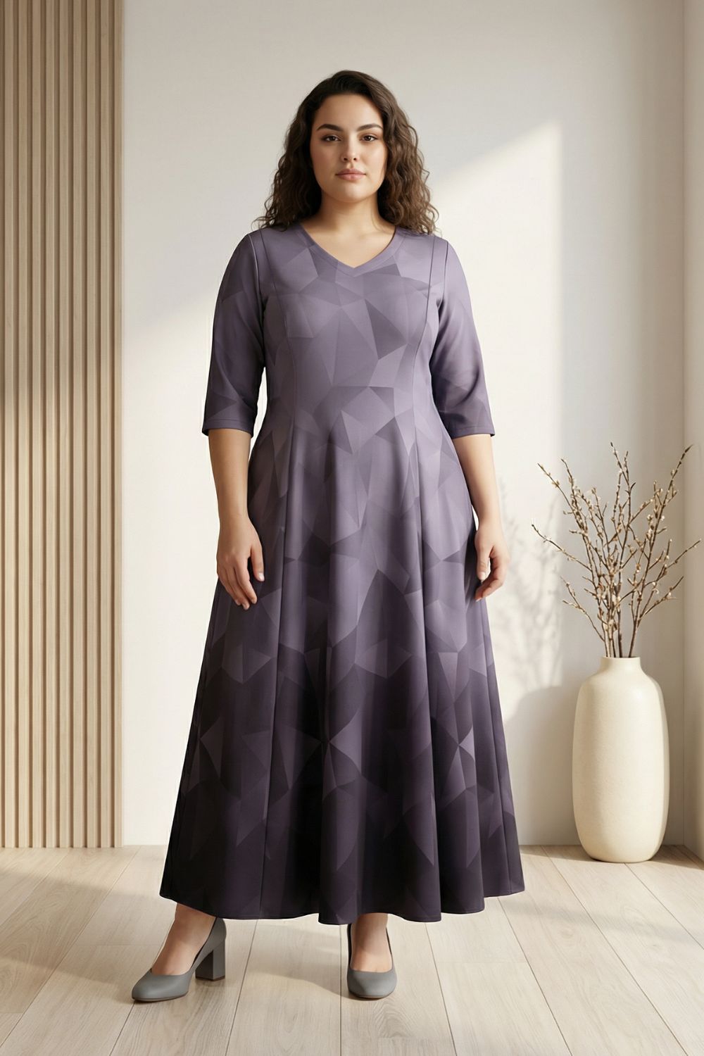 Plus Size Grey Prism Printed Maxi Dress Online in India