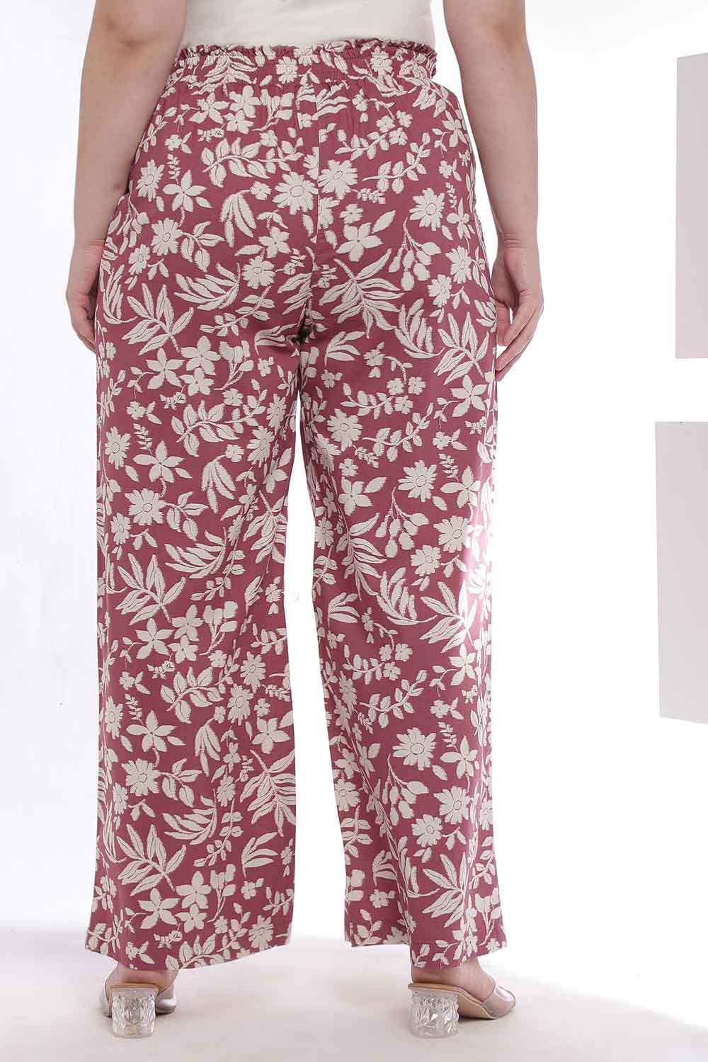 Plus Size Purple Taupe Floral Print Shirt Coord Set for Women