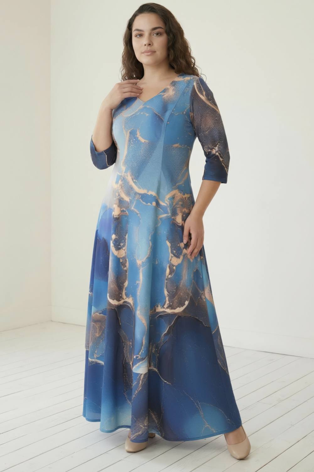 Golddust Printed Blue Plus Size Maxi Dress
