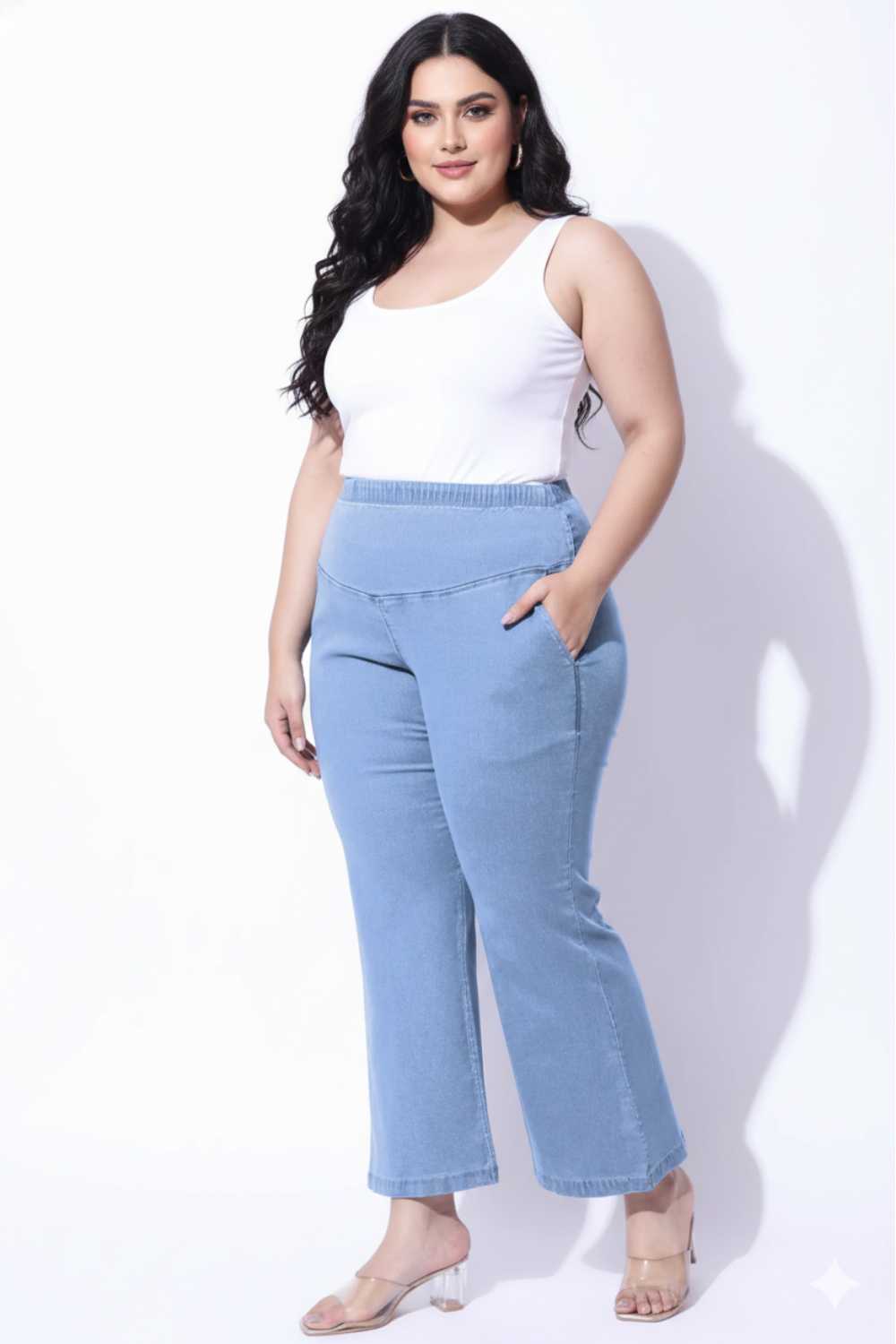 Plus Size Plus Size Light Blue Flare Jeans