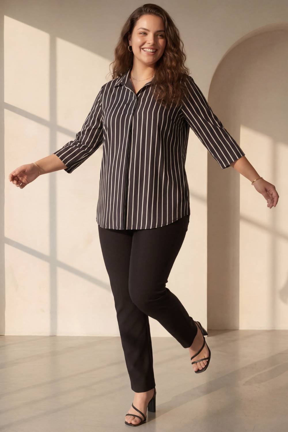 Black Striped Centre Pleat Top
