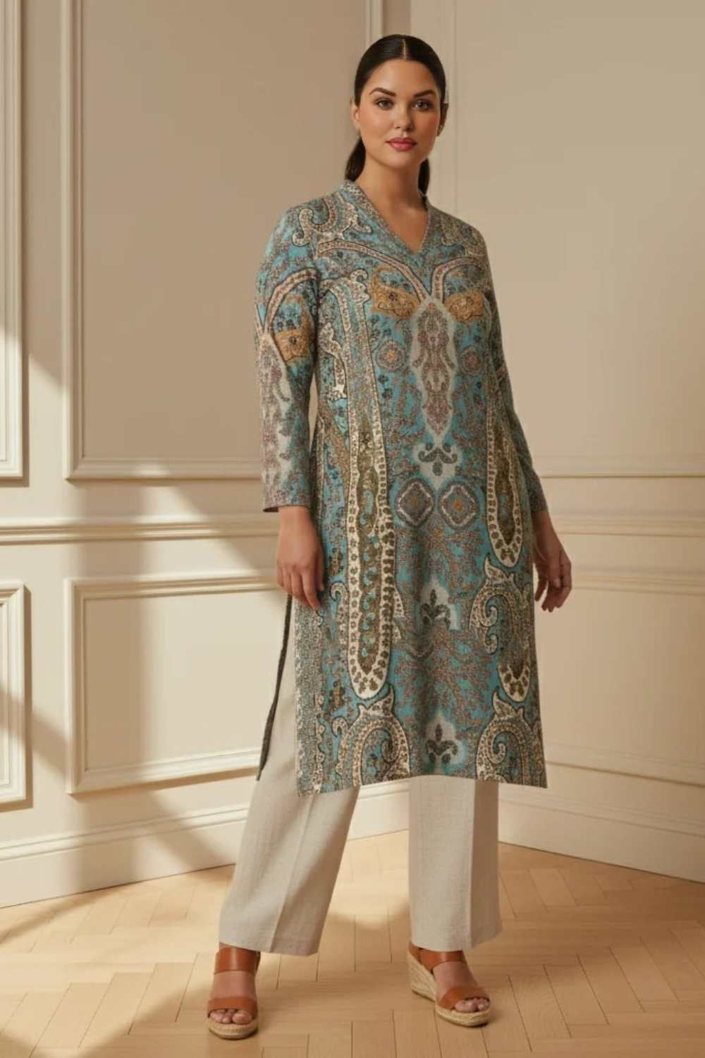 Plus Size Multicolor Ethnic SnugWeave™ Kurta