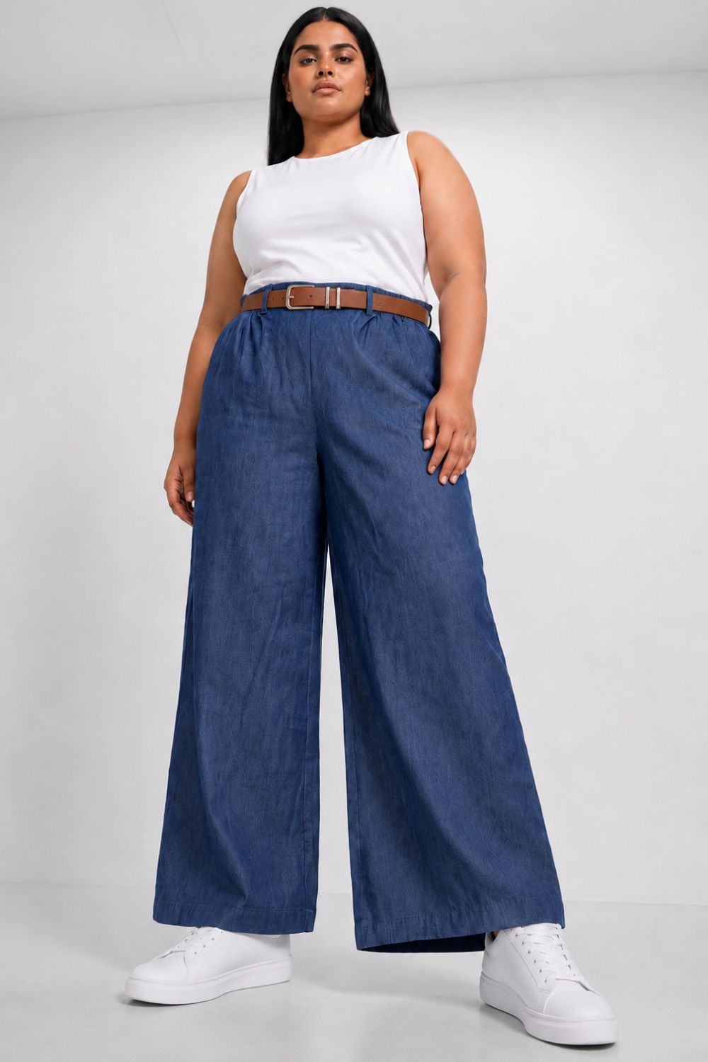 Plus Size Wide Leg Easy PullOn Dark Denim