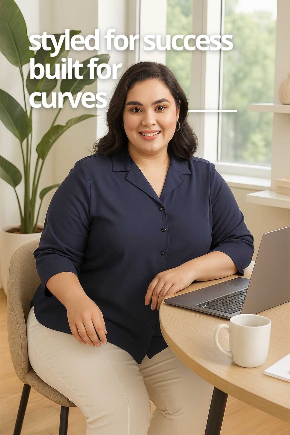 Plus Size Dark Blue Cuban Collar Cotton Shirt