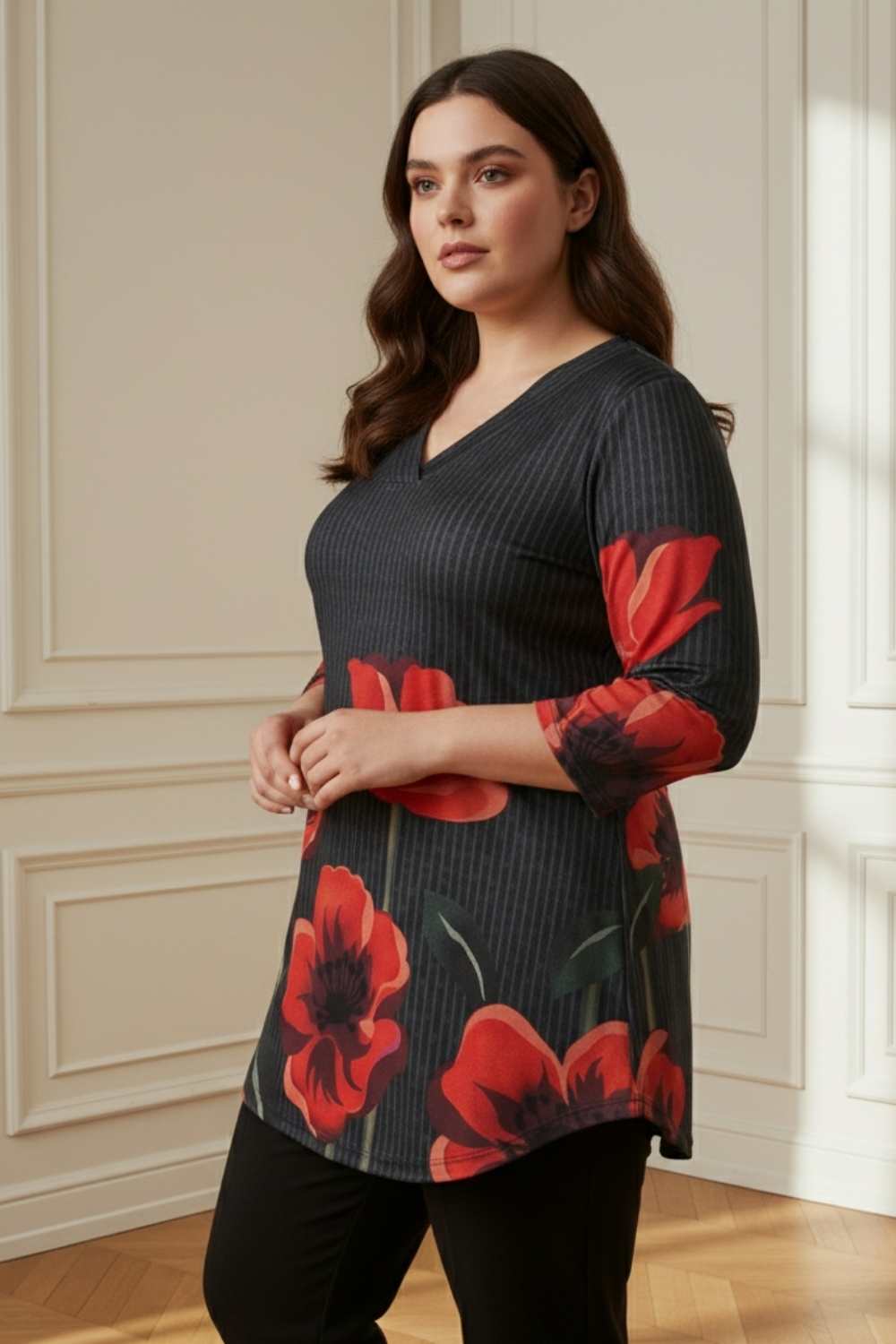 Plus Size Black Floral Borders SnugWeave™ Winter Top