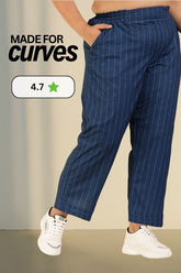 Plus Size Blue White Pinstripe Pants