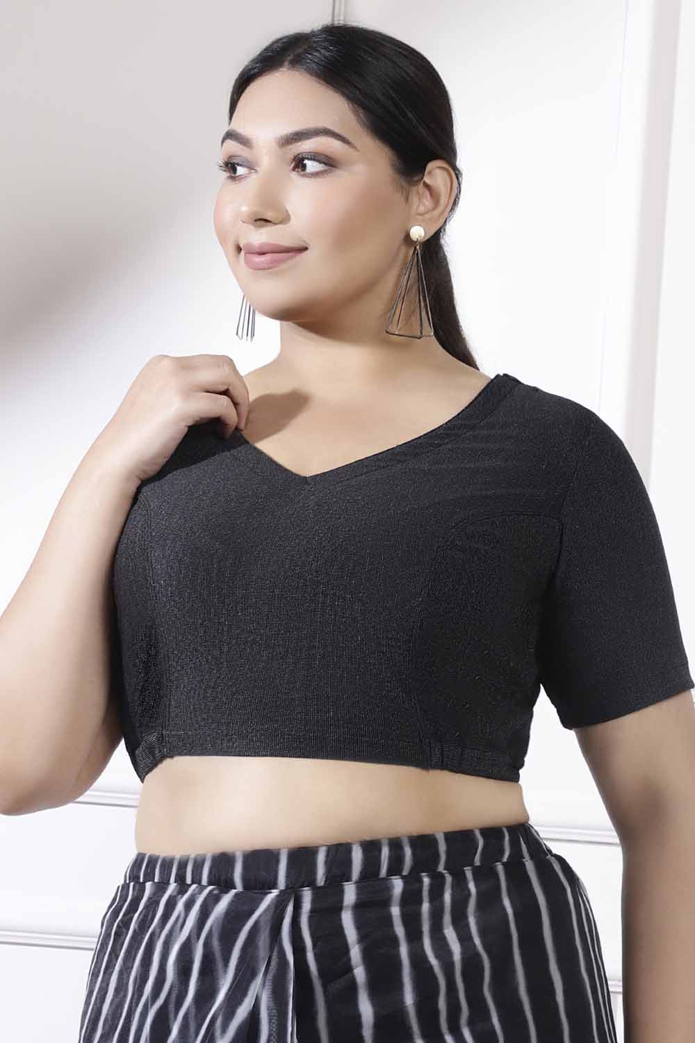 Buy Plus Size Black Shimmer Readymade Blouse