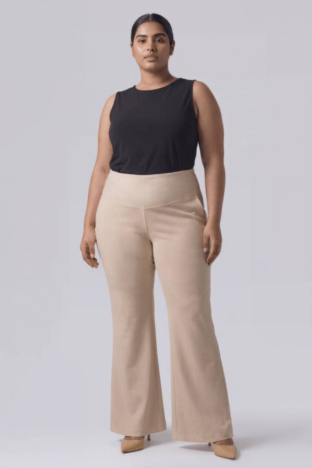 Plus Size Cream Tummy Shaper Flare Pants