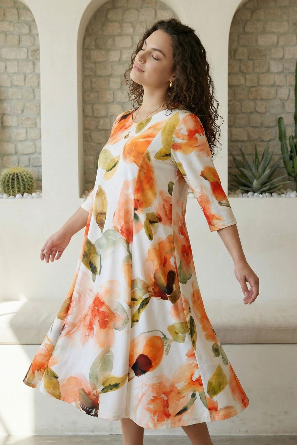 Plus Size Elegant Pastel Floral Print A-Line Dress
