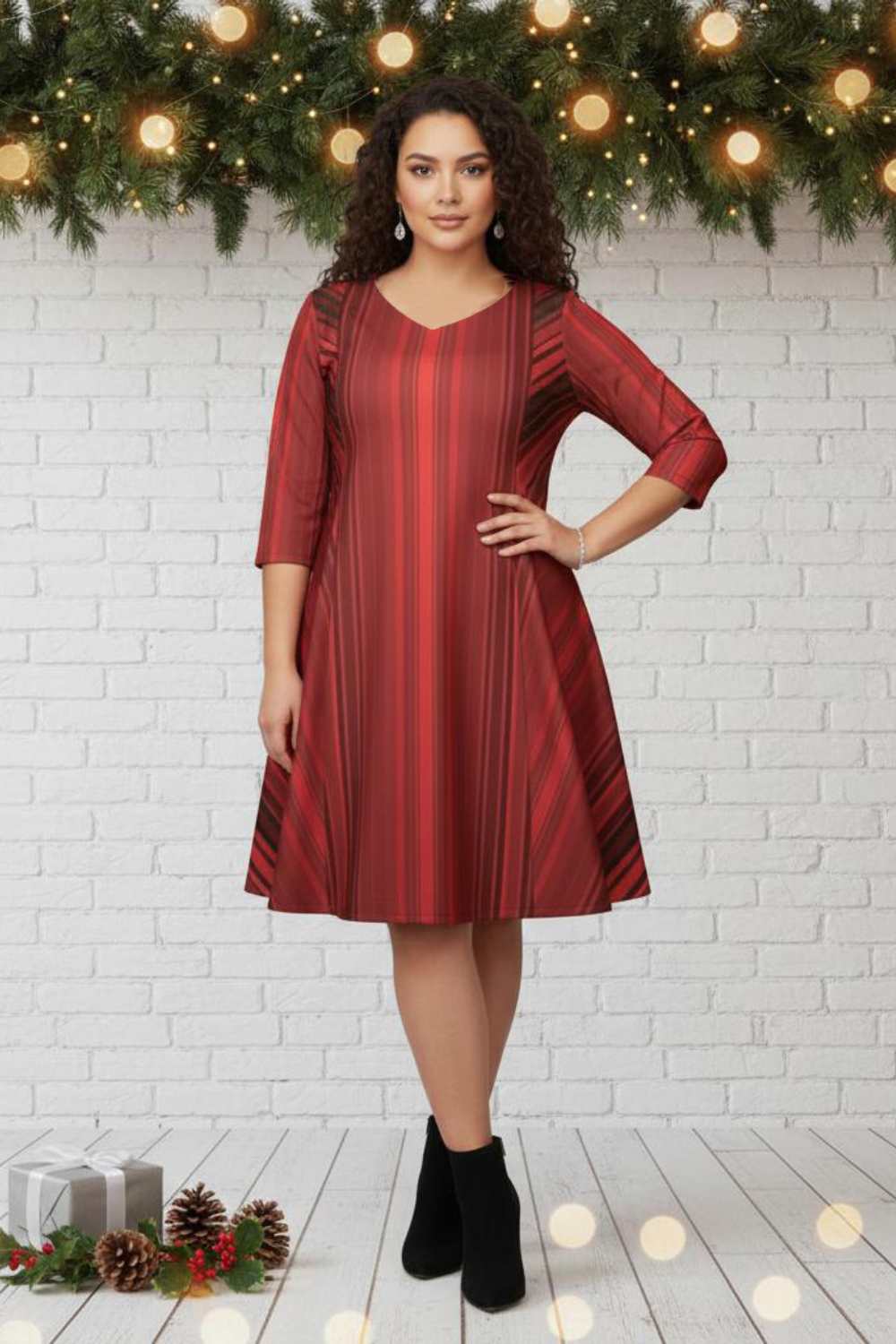 Maroon Stripes Fit Flare Dress