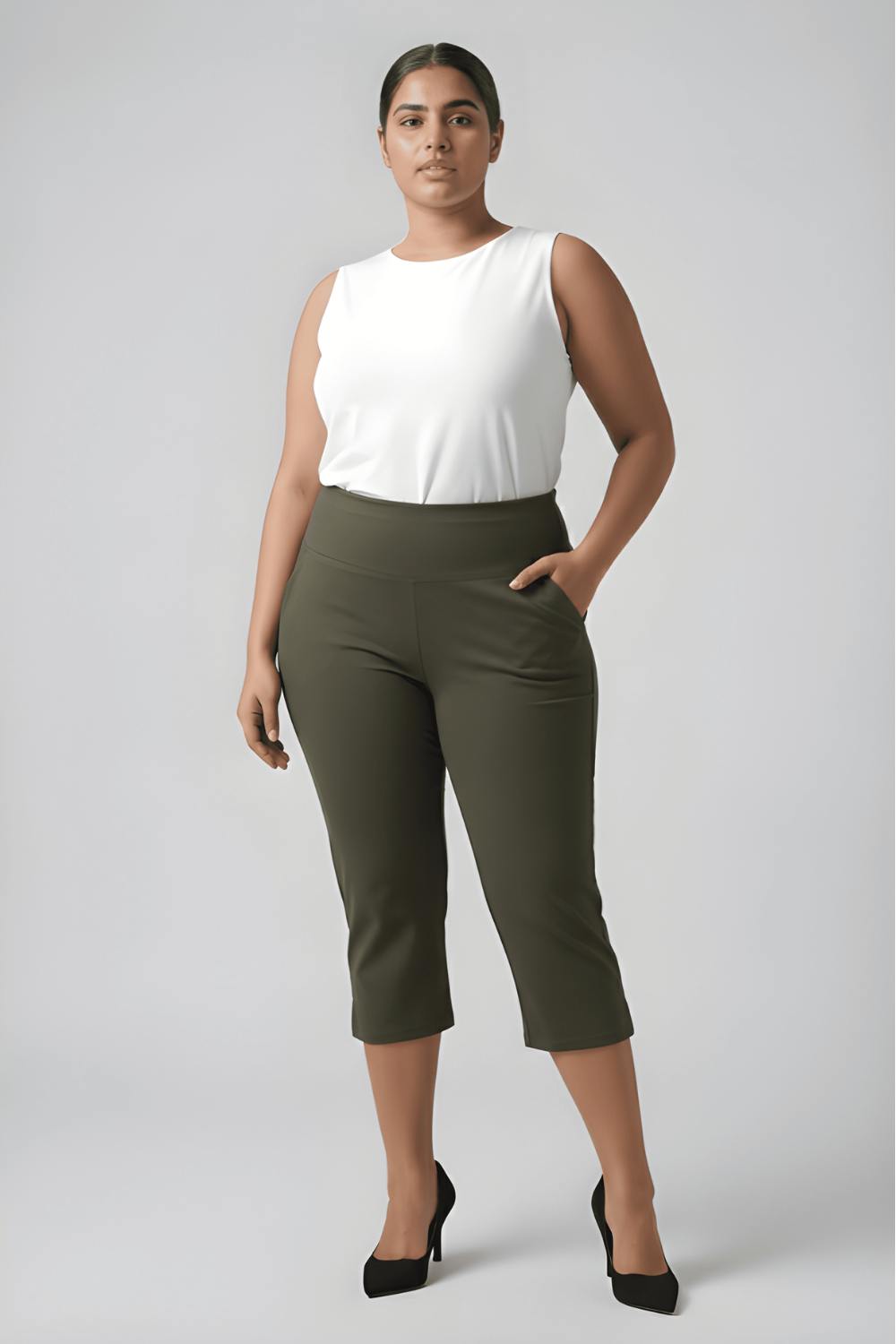 Olive Tummy Tucker Crop Pants