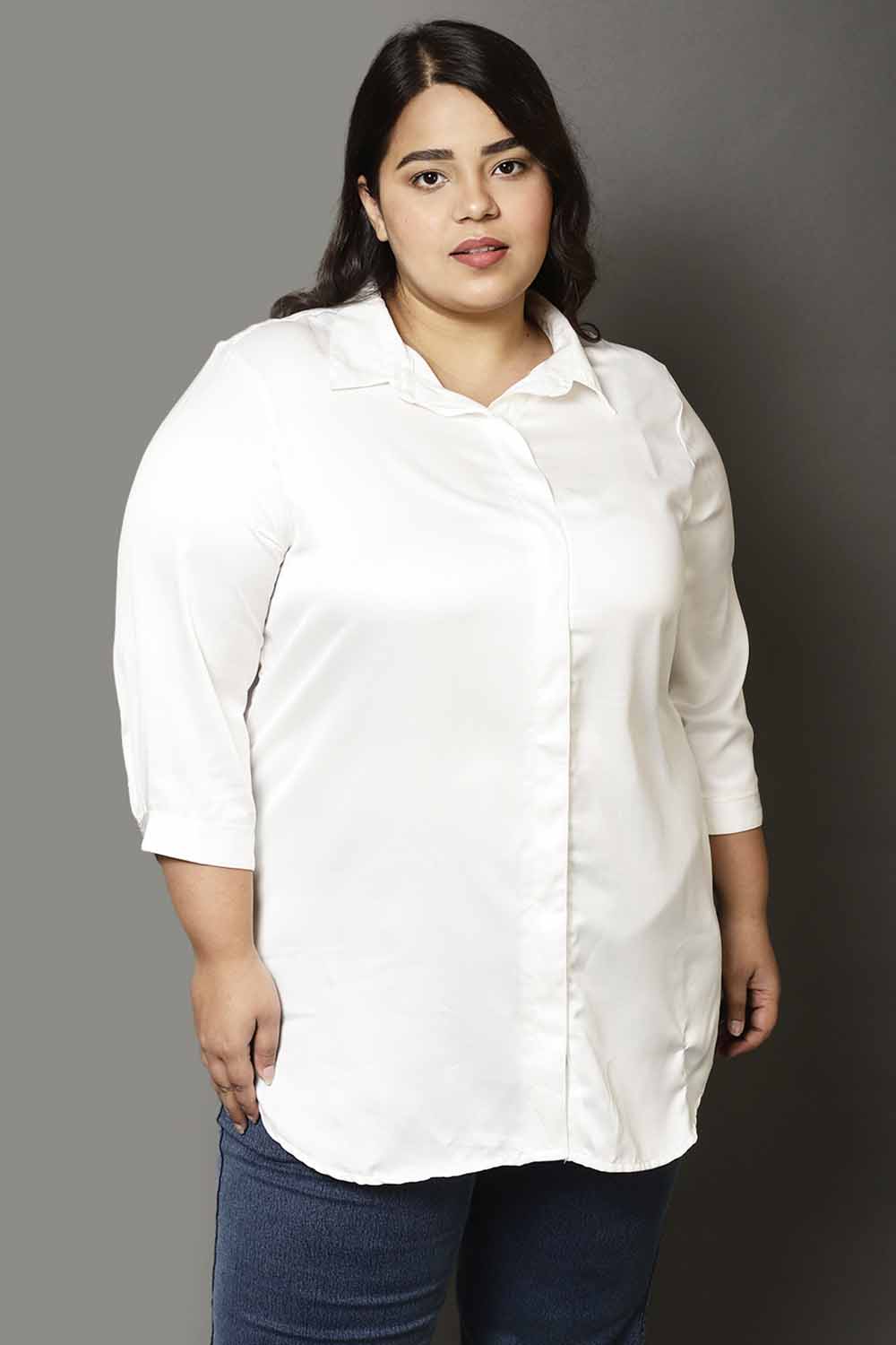 Plus Size Plus Size White Satin Shirt