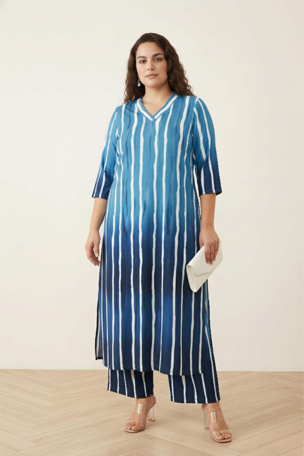 Plus Size Blue Ombre Kurta Coord Set