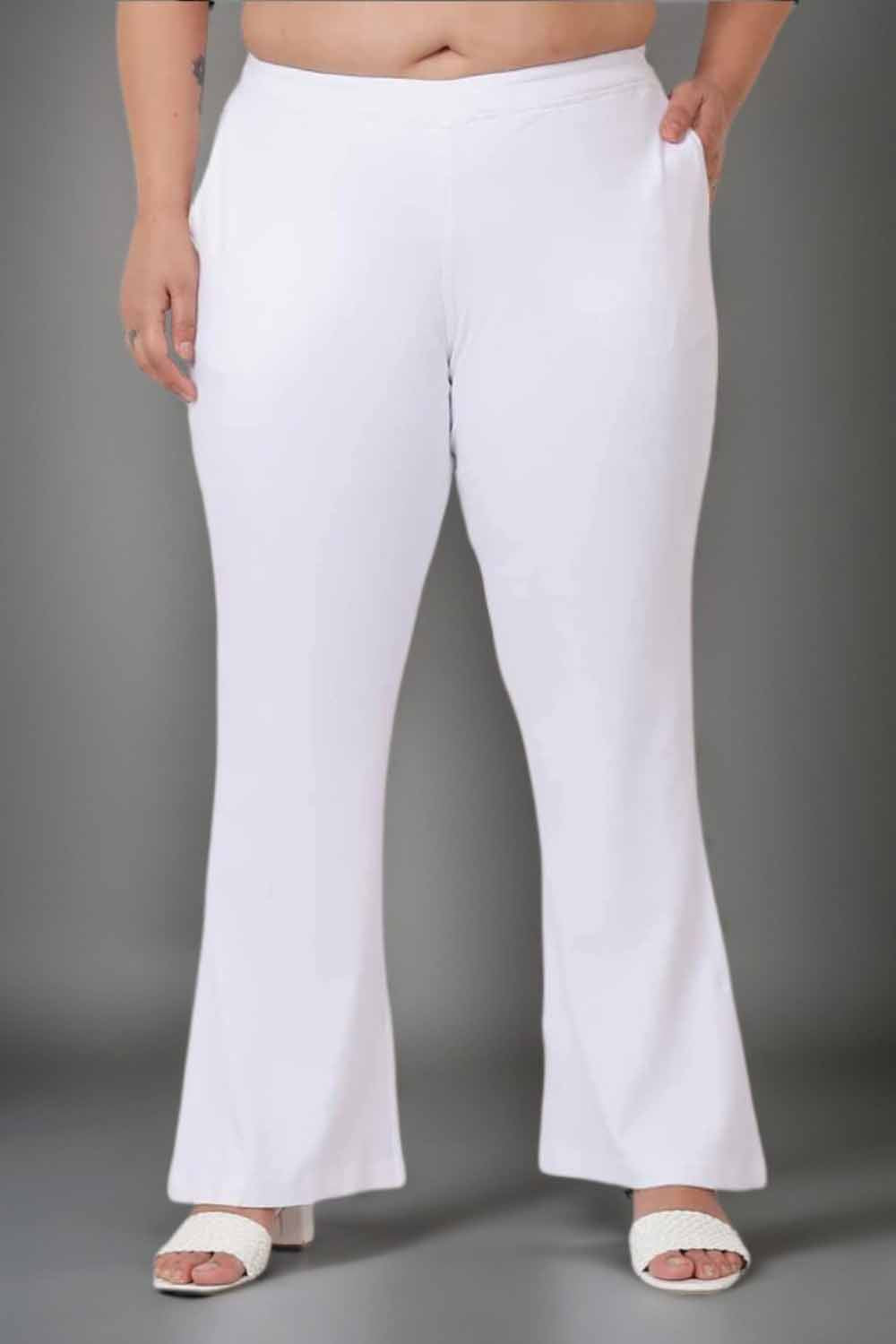Buy Plus Size High Waisted White Cotton Flare Pants