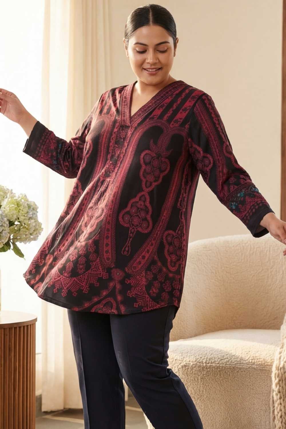 Plus Size Black Red SnugWeave™ Winter Top