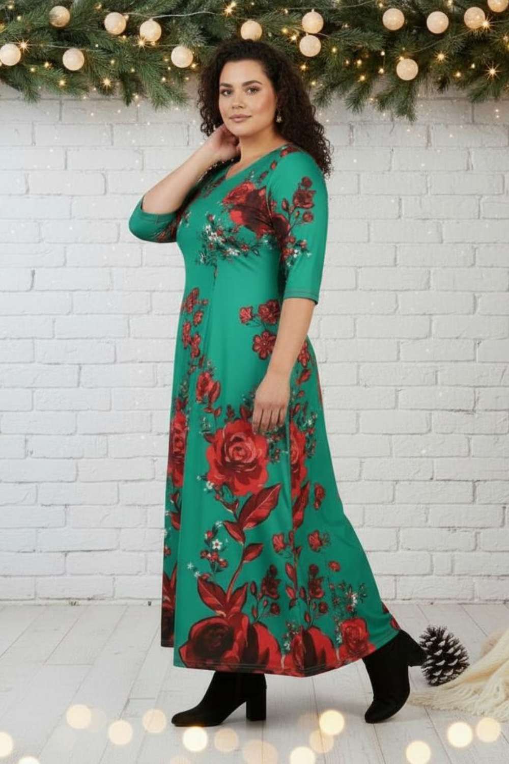 Ditsy Green Red Floral Dress