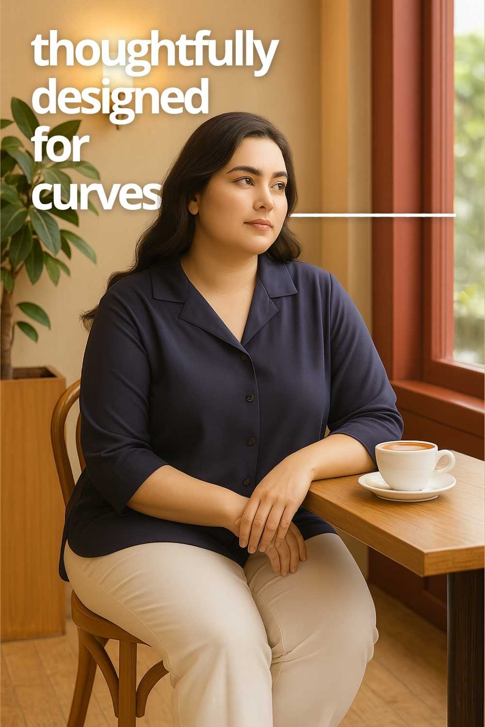 Plus Size Dark Blue Cuban Collar Cotton Shirt