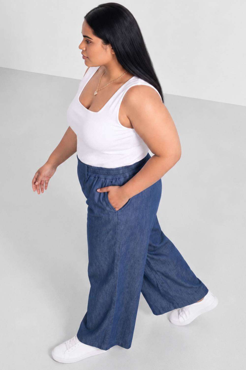 Plus Size Wide Leg Easy PullOn Dark Denim
