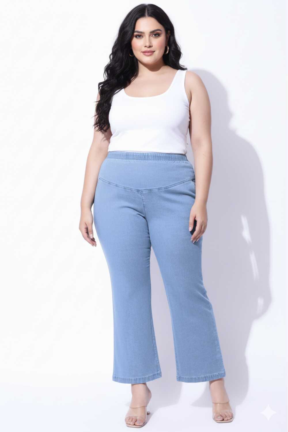 Plus Size Light Blue Flare Jeans for Women