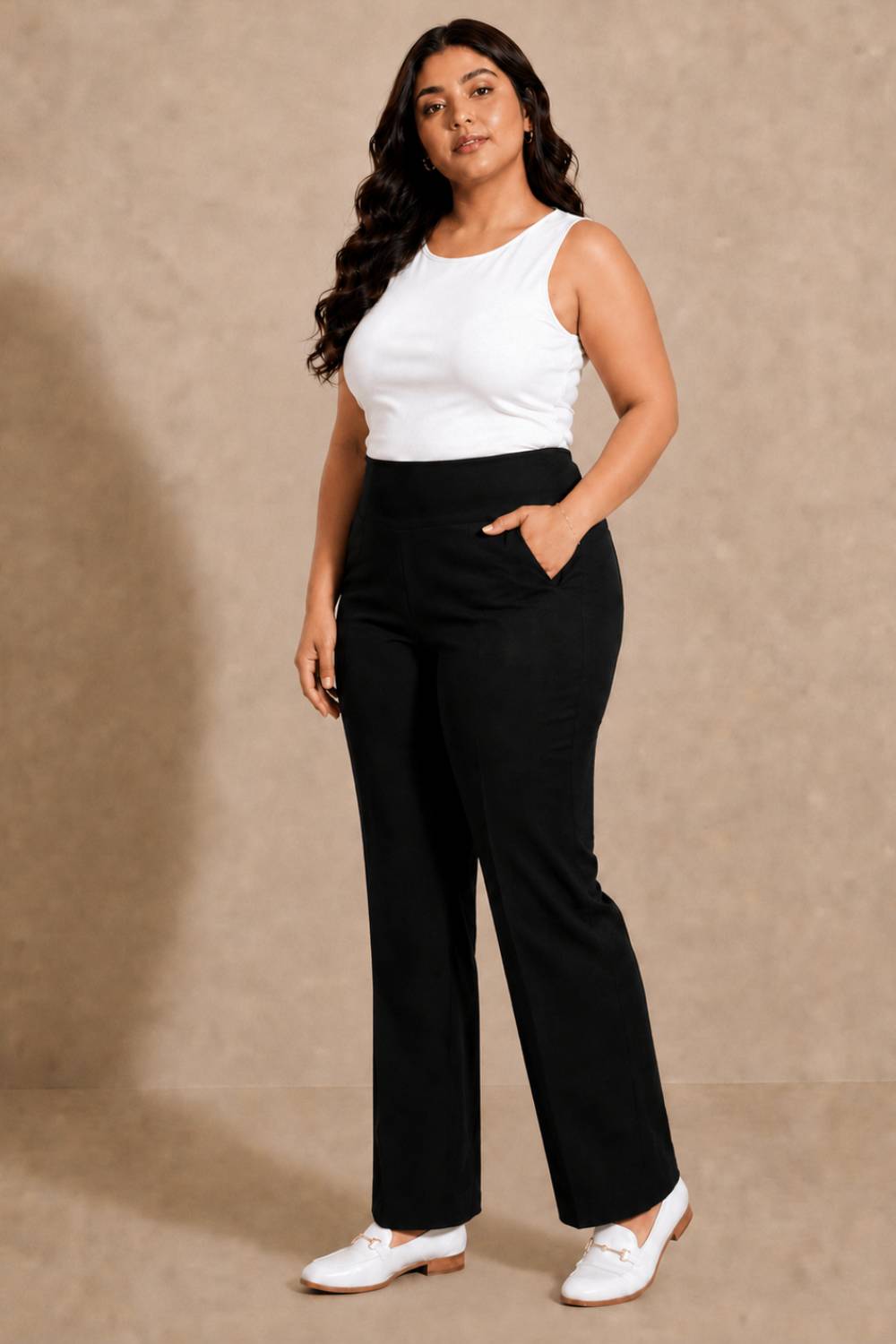 Black Tummy Shaping Wide Straight Pants