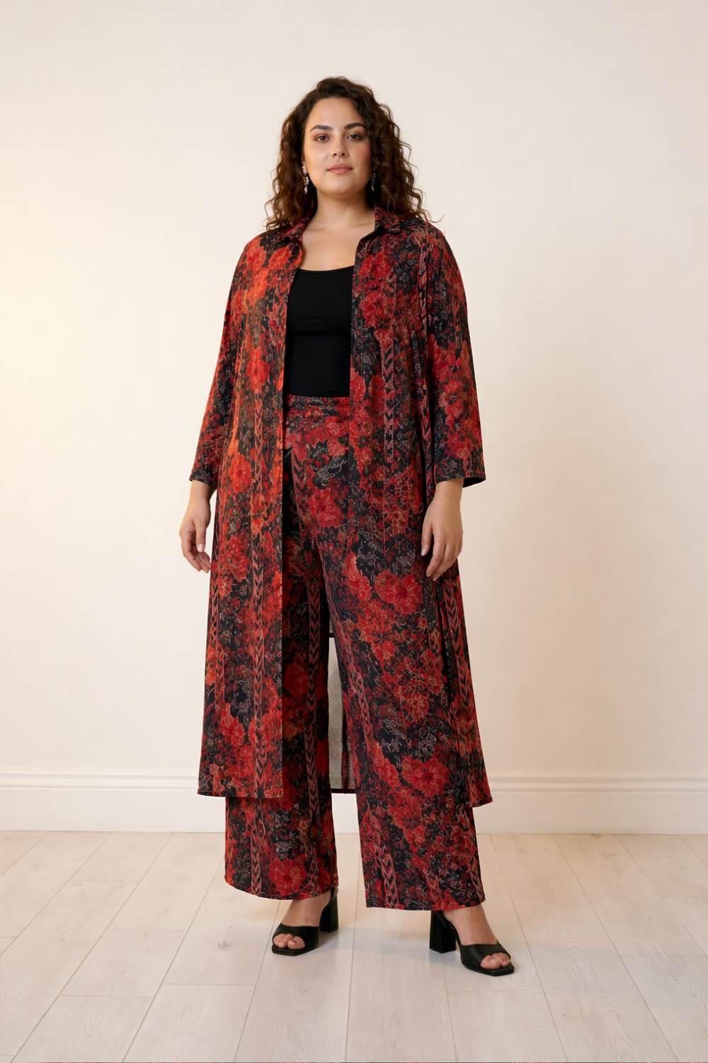 Plus Size Black Tropical Print Coord Set