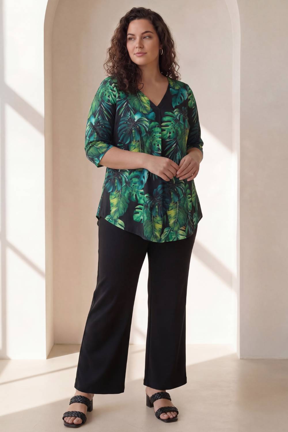 Plus Size Midnight Tropical Printed Centre Pleat Top