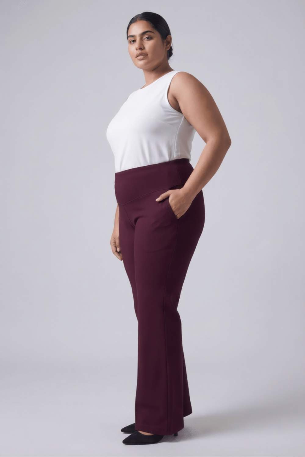 Plus Size Wine Red Tummy Shaper Boot Cut Pants
