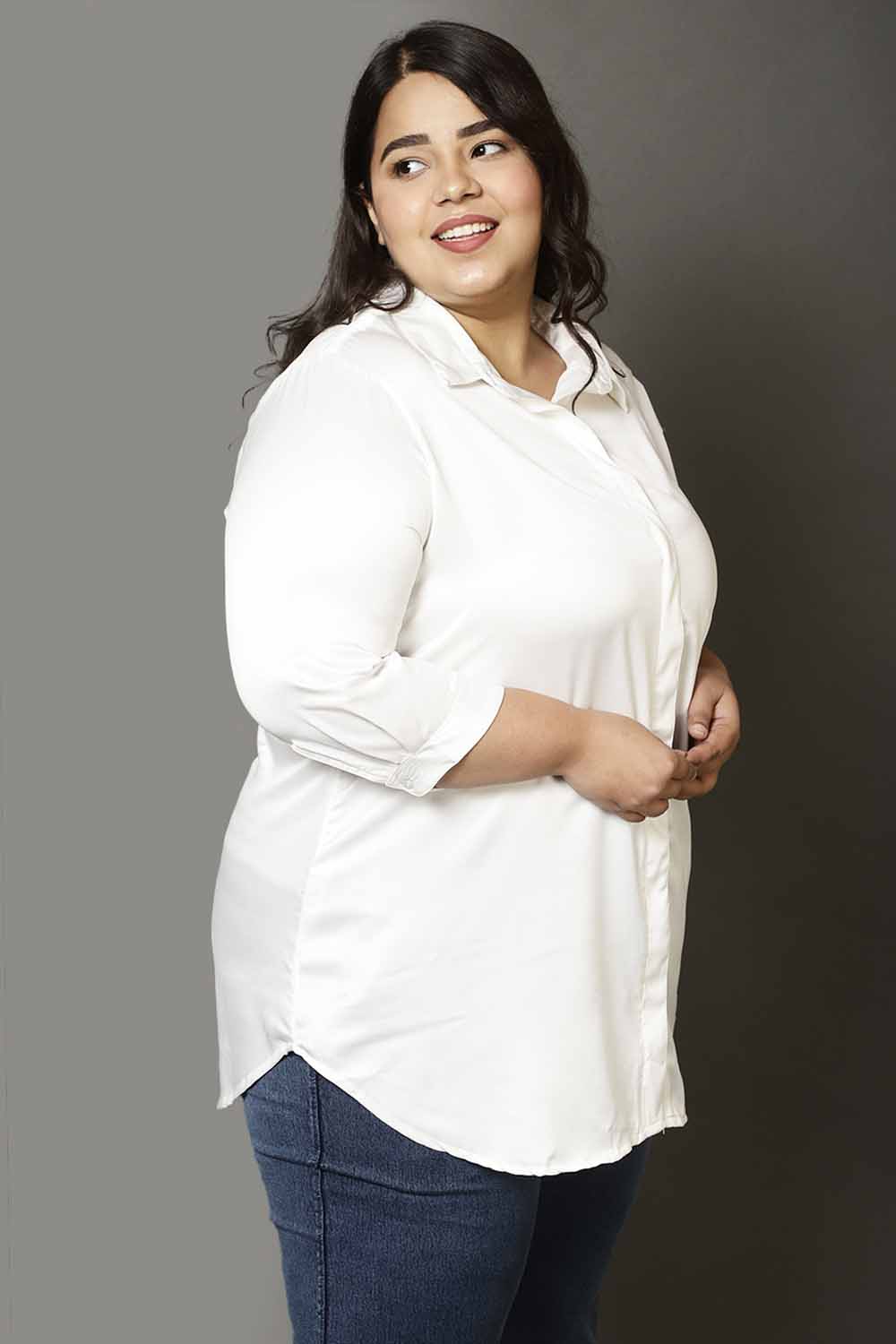 Plus Size White Satin Shirt for Women