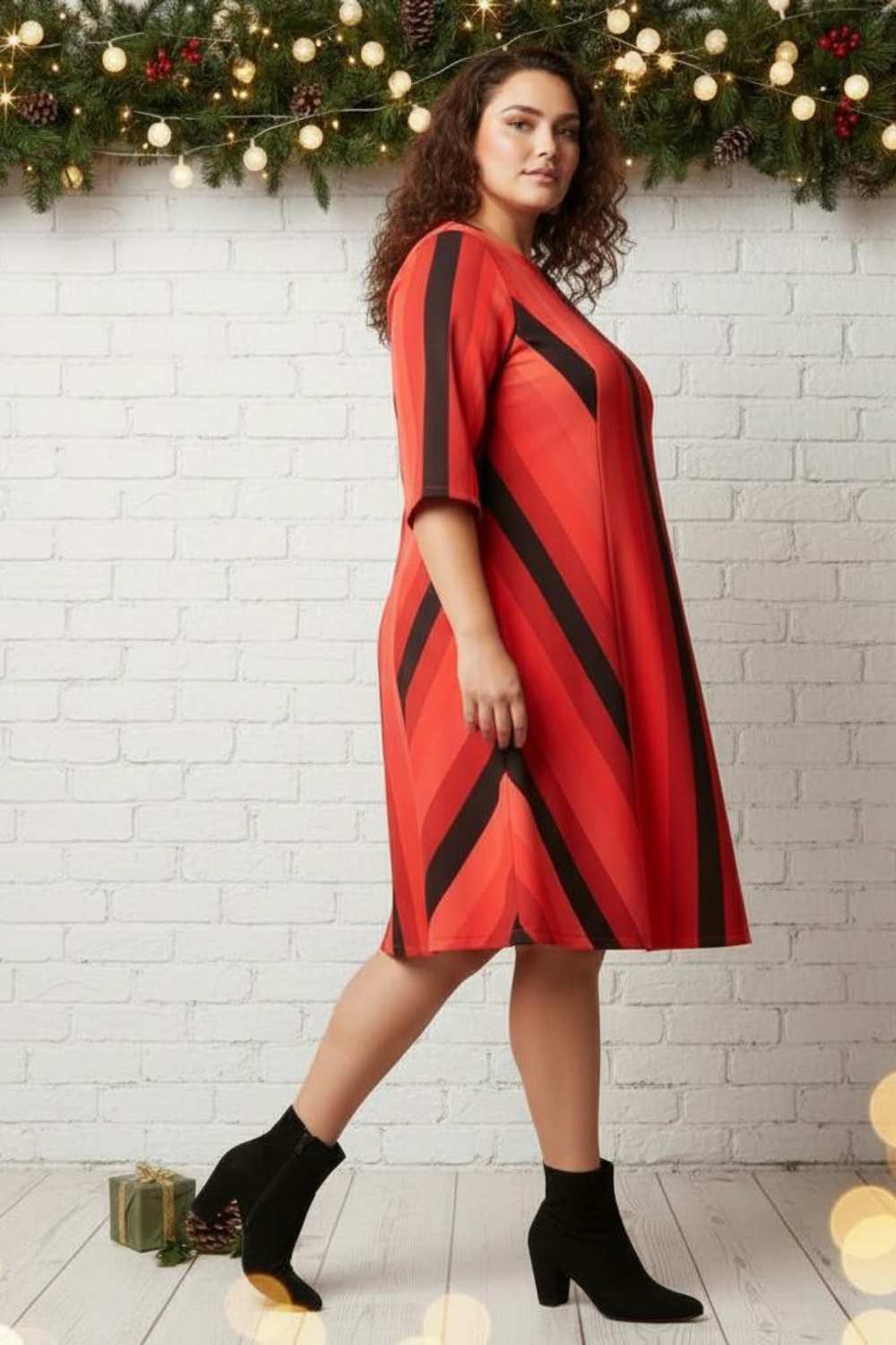 Red Striped Fit Flare Dress