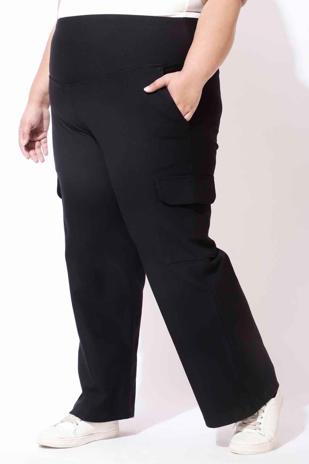 Plus Size Black Tummy Shaper Cargo Pants