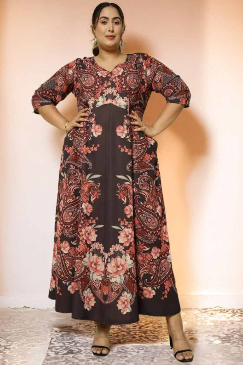Buy Plus Size Black Printed Anarkali Dress