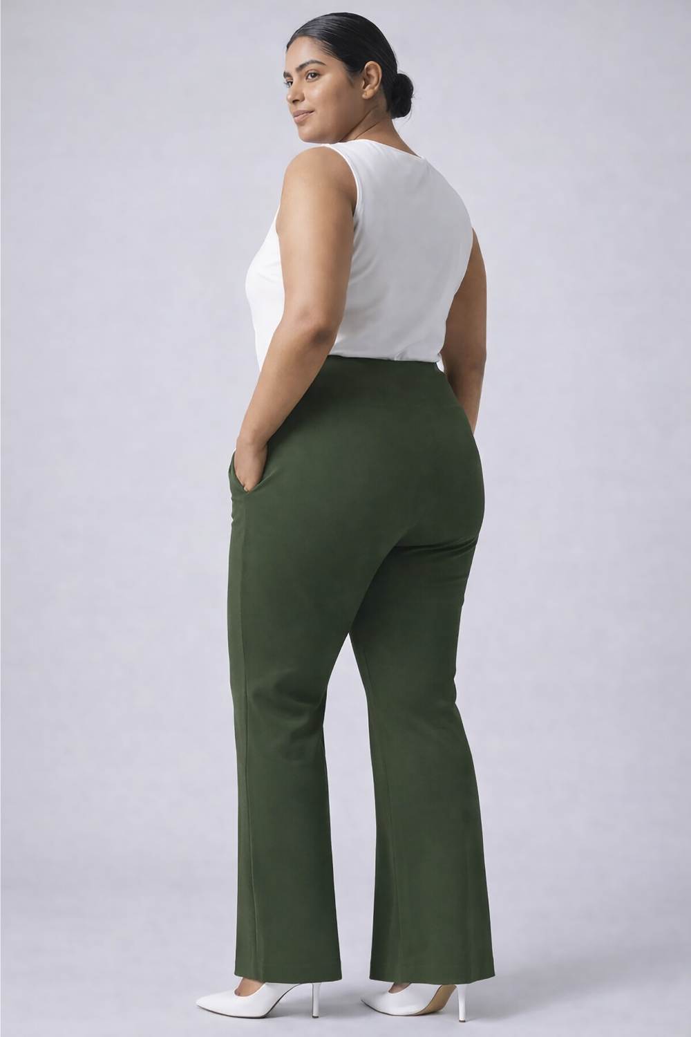 Plus Size Olive Tummy Shaper Flare Pants