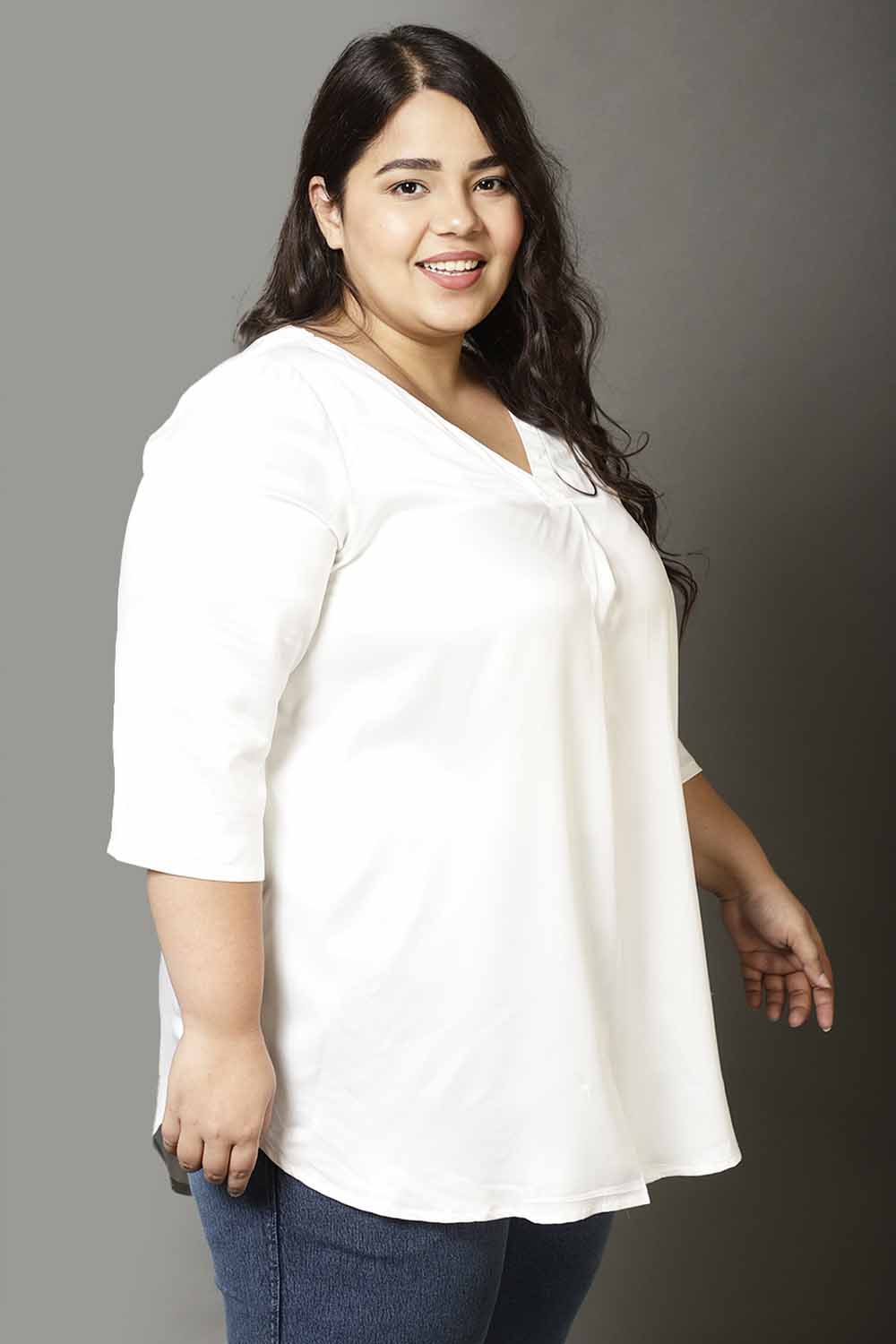Plus Size Plus Size White Satin Centre Pleat Top