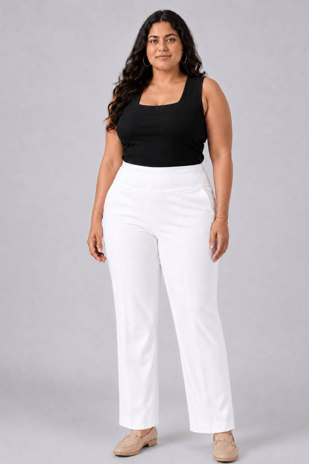 White Tummy Shaping Wide Straight Pants