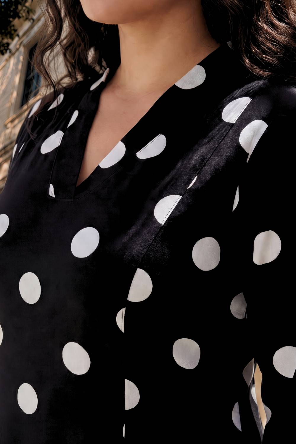 Plus Size Black Polka Print Rayon Midi Dress