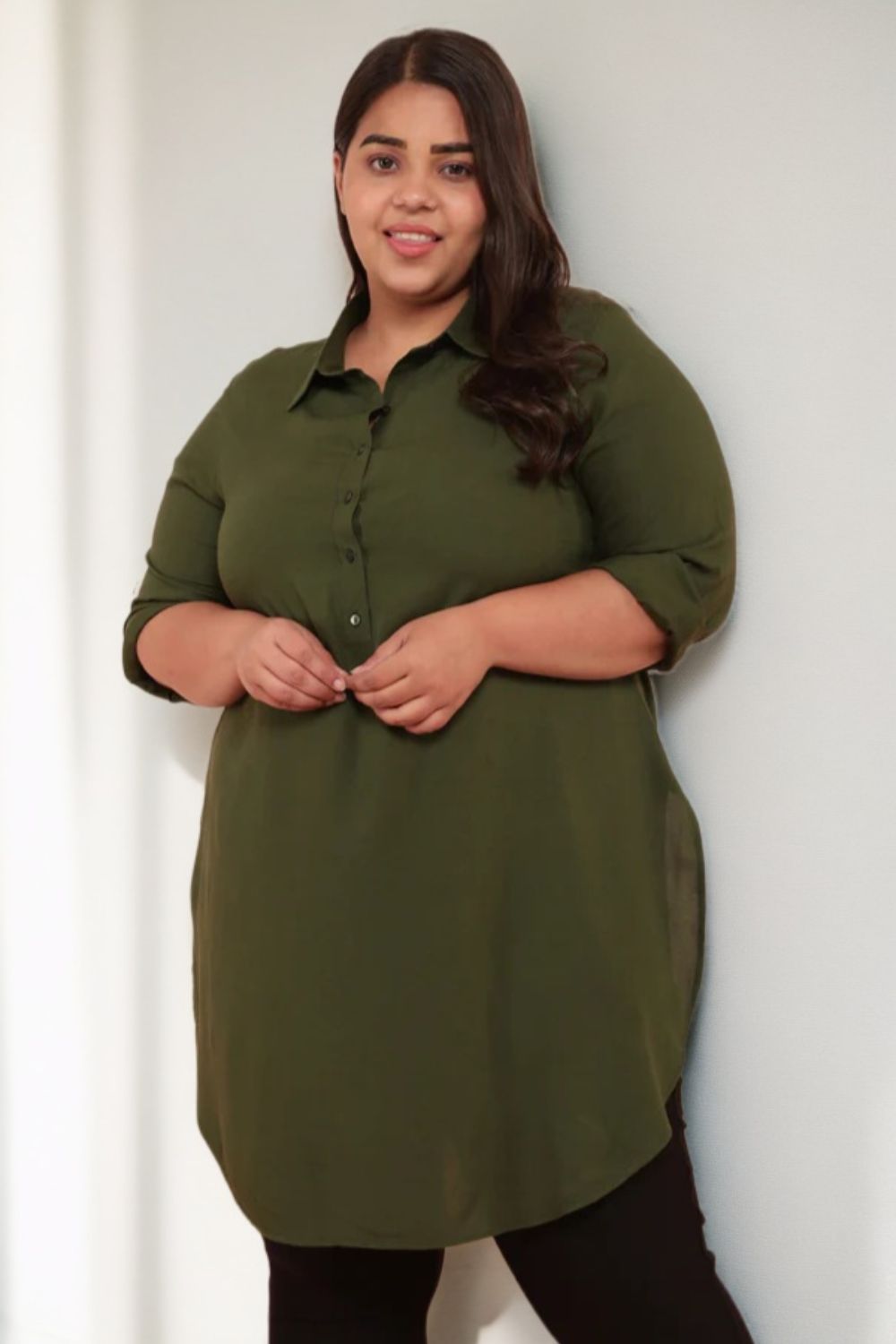 Plus Size Plus Size Olive Longline Shirt