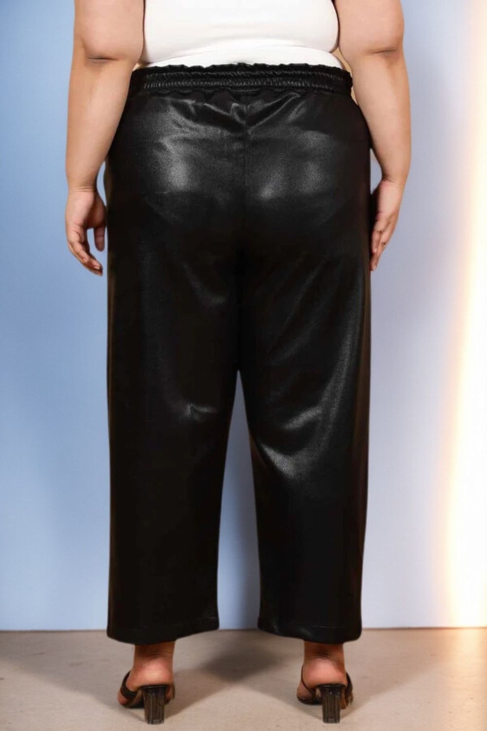 Comfortable Plus Size Black Leather Pant