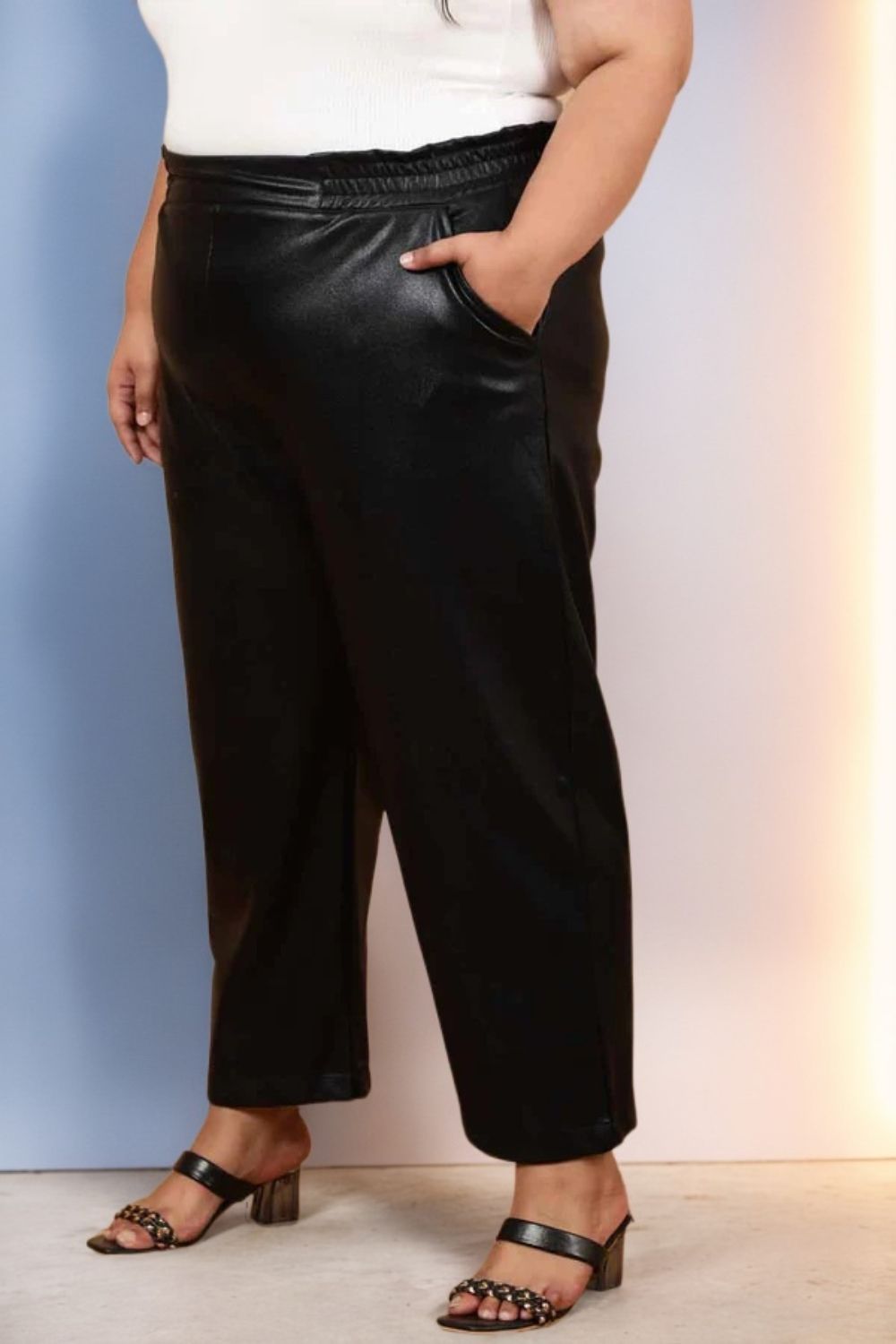 Buy Plus Size Black Leather Pant