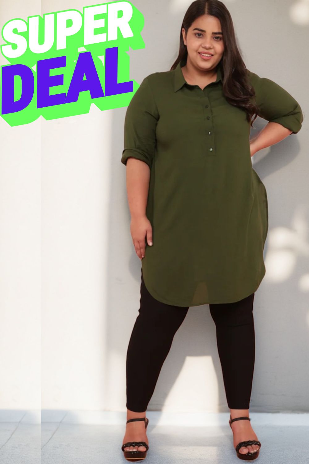 Buy Plus Size Olive Longline Shirt