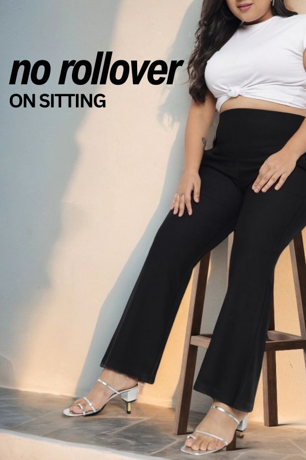 Plus Size Black Tummy Shaper Flare Pants